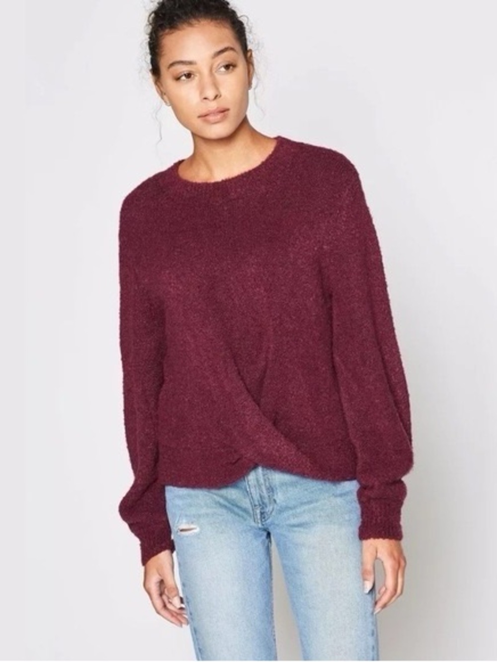 Joie Stavan Cranberry Metallic Crewneck Fuzzy Sweater
